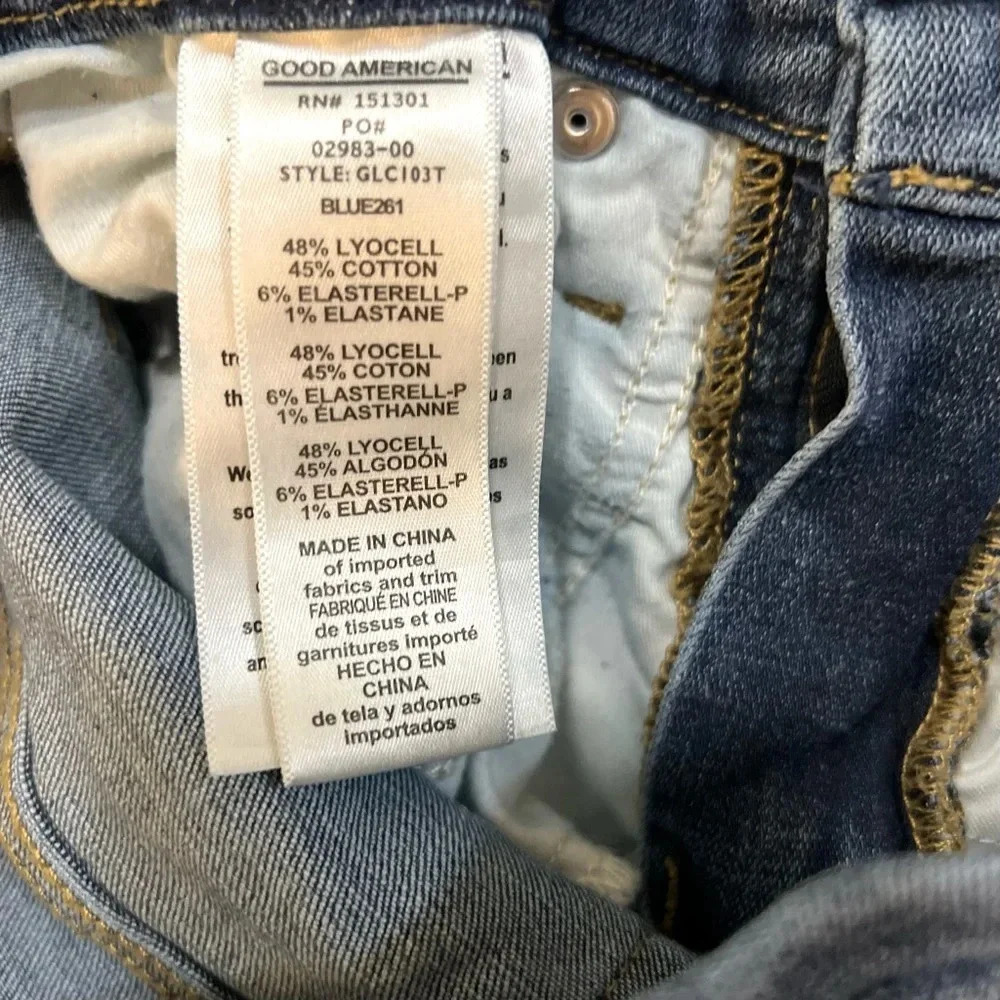GOOD AMERICAN Good Legs Distressed Blue High Rise Skinny Crop Jeans Sz 6 /‎ 28 - Picture 5 of 6